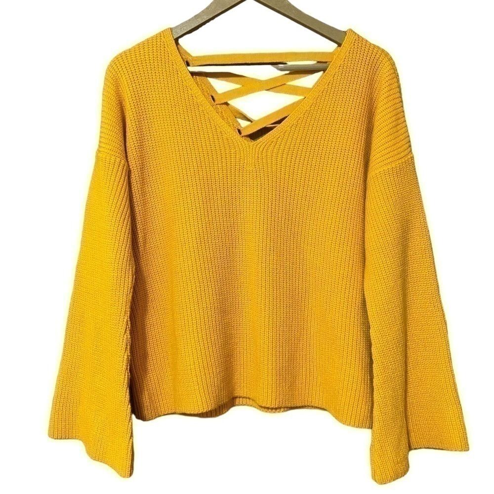 Topshop Sweater Women’s 8 Yellow Winter Casual Flare Lattice Comfy Cozy NWT